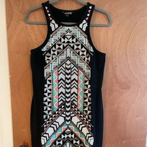 Aztec print body con mini dress
